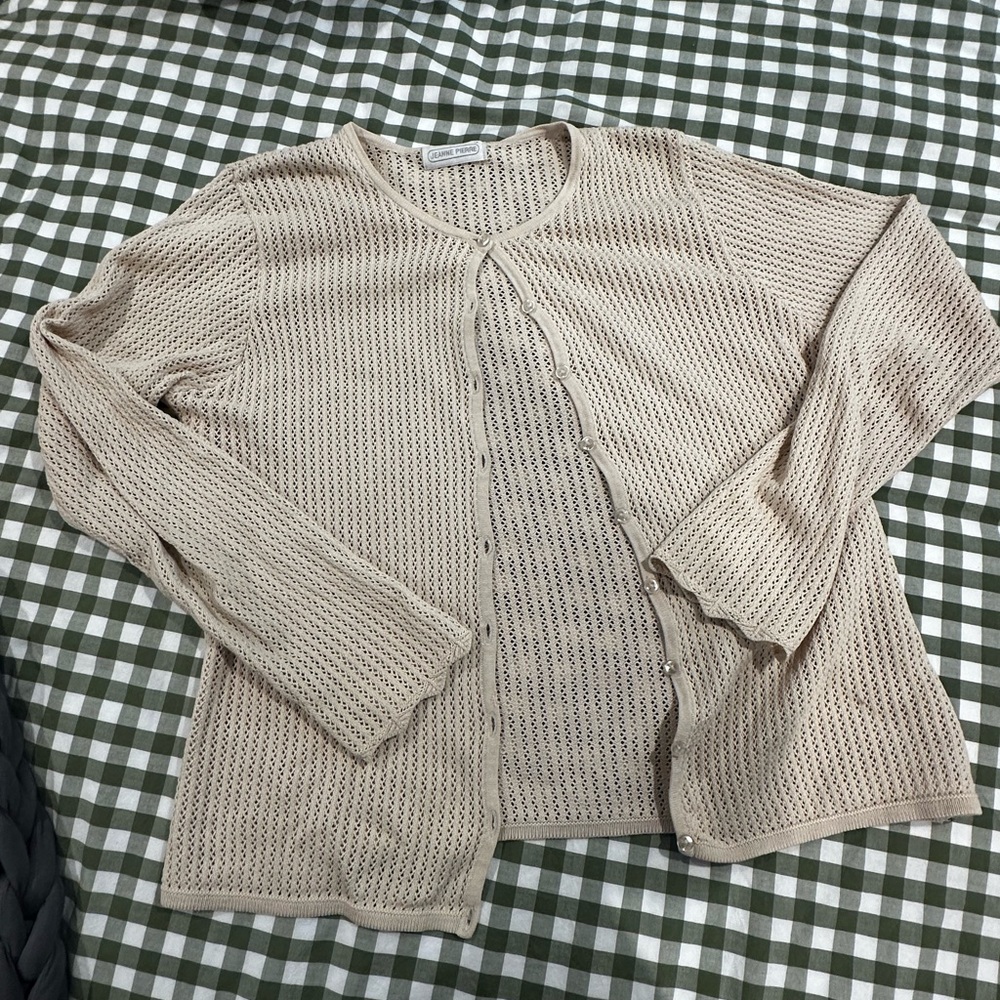 JEANNE PIERRE Cream Open Knit Cardigan